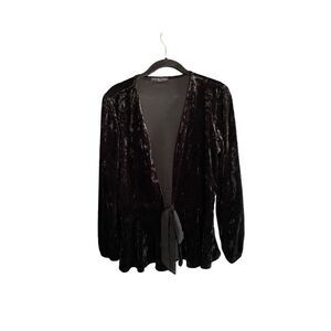 Kim & Cami women’s black velvet open Cardigan with Ribbon Tiesize medium